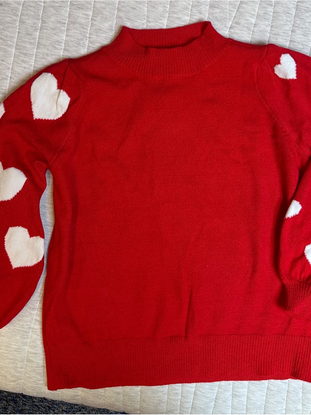 Red Heart-Accent Mock Neck Sweater
